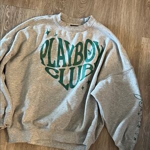 PLAYBOY Gray Crewneck Sweatshirt with Green Playboy Club Graphic
